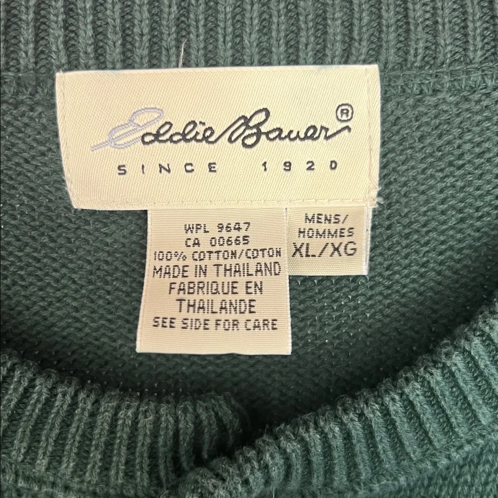 Eddie Bauer Classic Forest Green Crewneck Henley Sweater XL - Picture 2 of 8